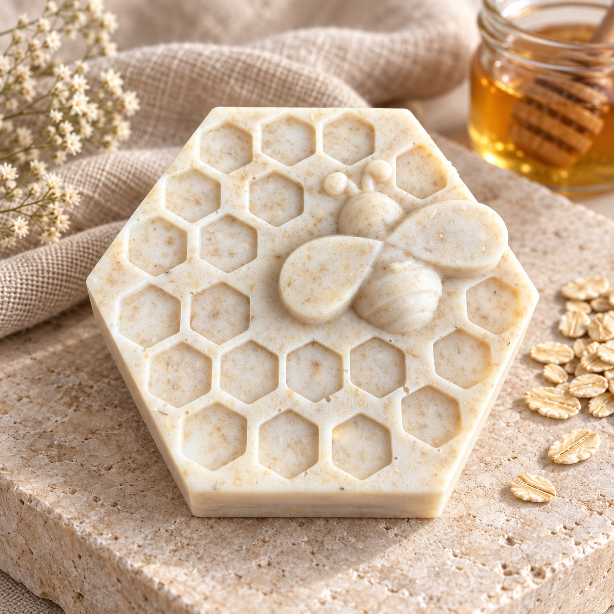 Jabón de Miel con Avena en forma de panal con abejita